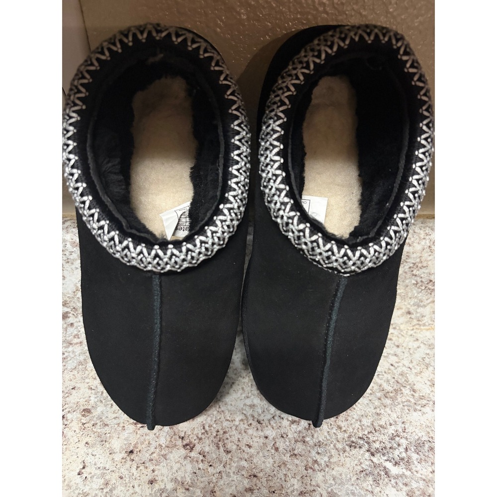 UGG Tasman Black Suede Embroidered Braid Slip On Slippers Womens 9